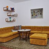 Yellow corduroy modular sofa, 1970s, set of 7