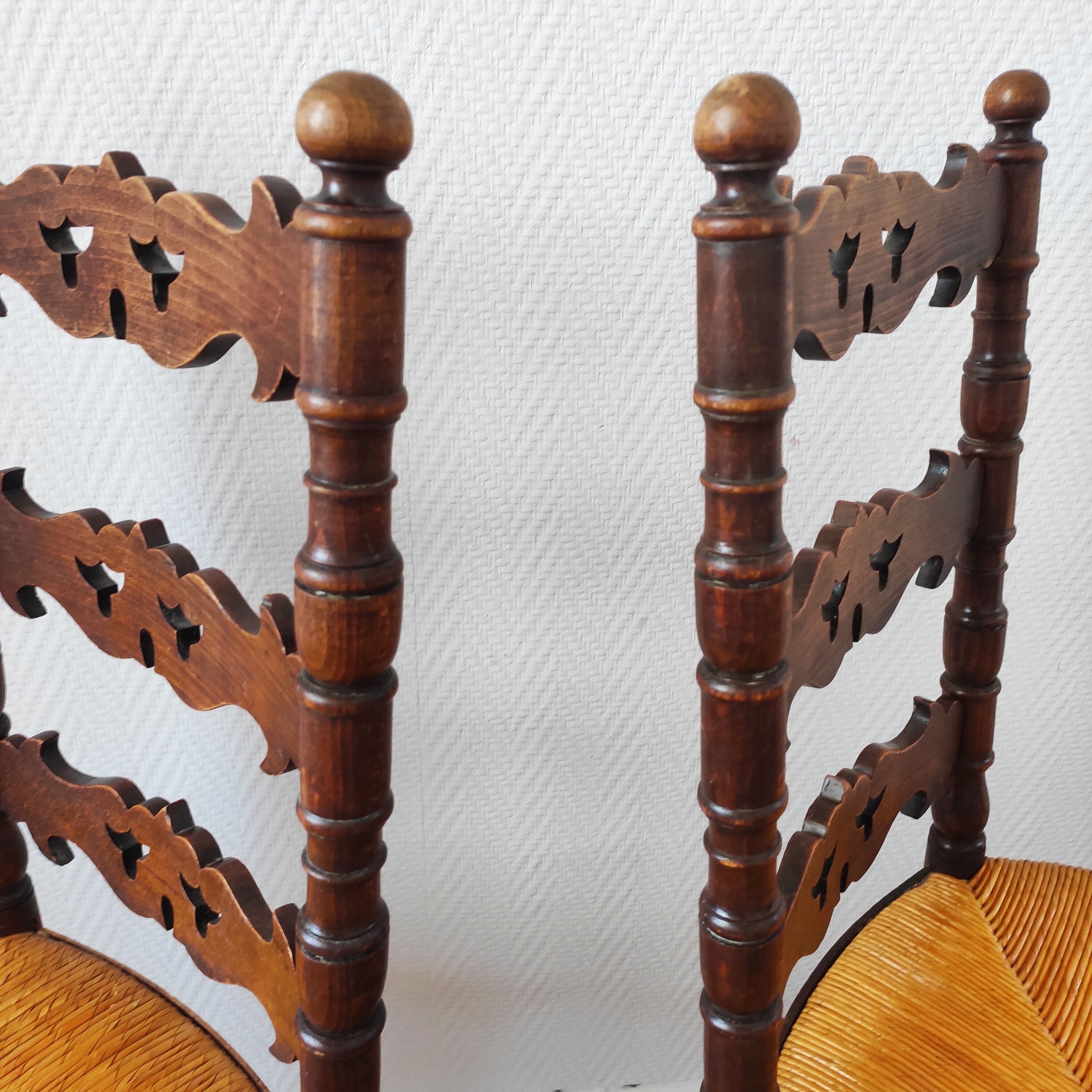 Pair of old turned wood chairs