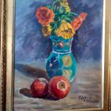 Still life painting vase with flowers by Lupicini - 1960s