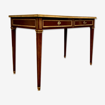 Double-sided dish desk in mahogany with greek style Louis XVl
