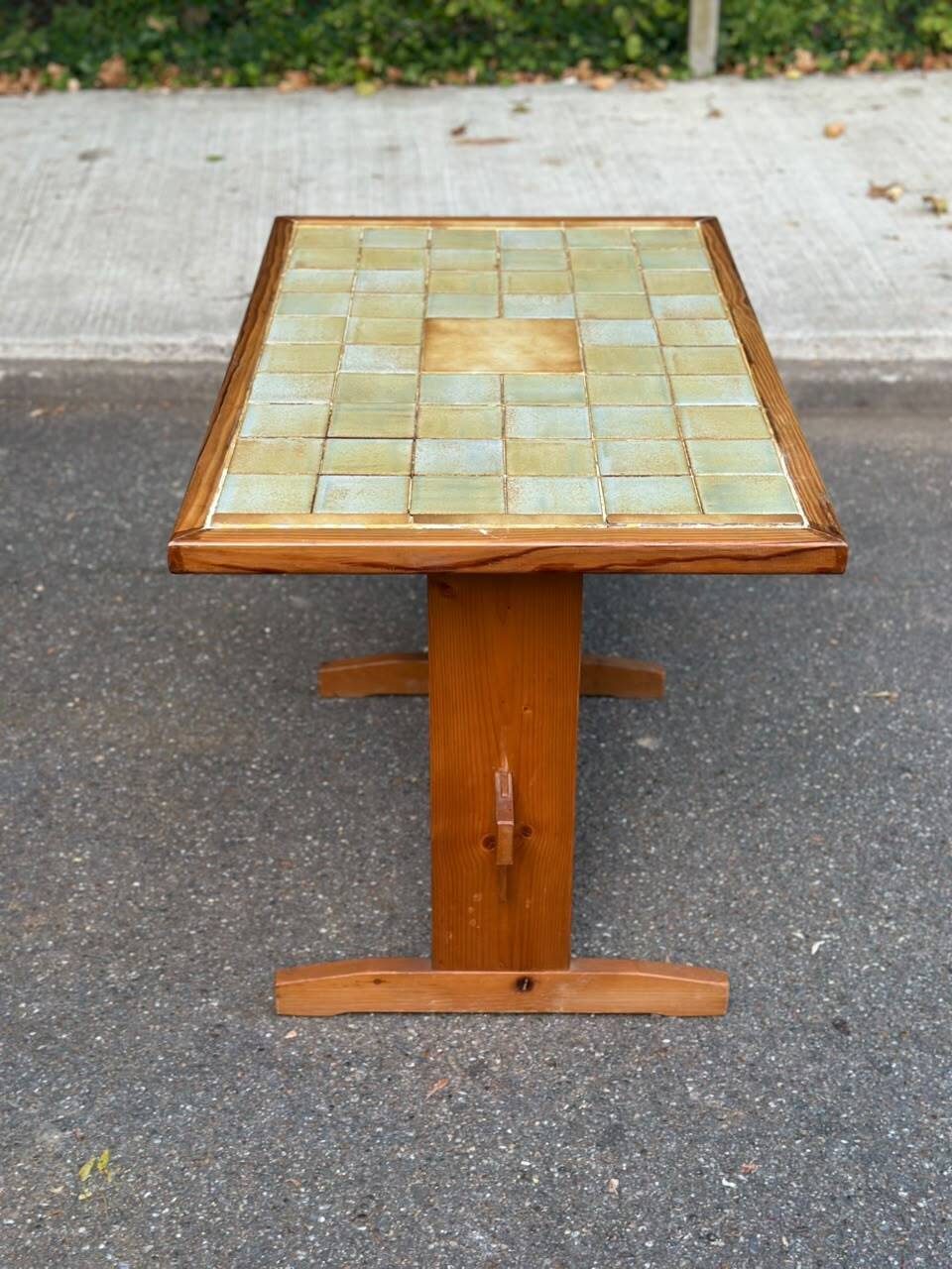 Brutalist kitchen/dining table in solid pine & ceramic (112x67 cm) 1