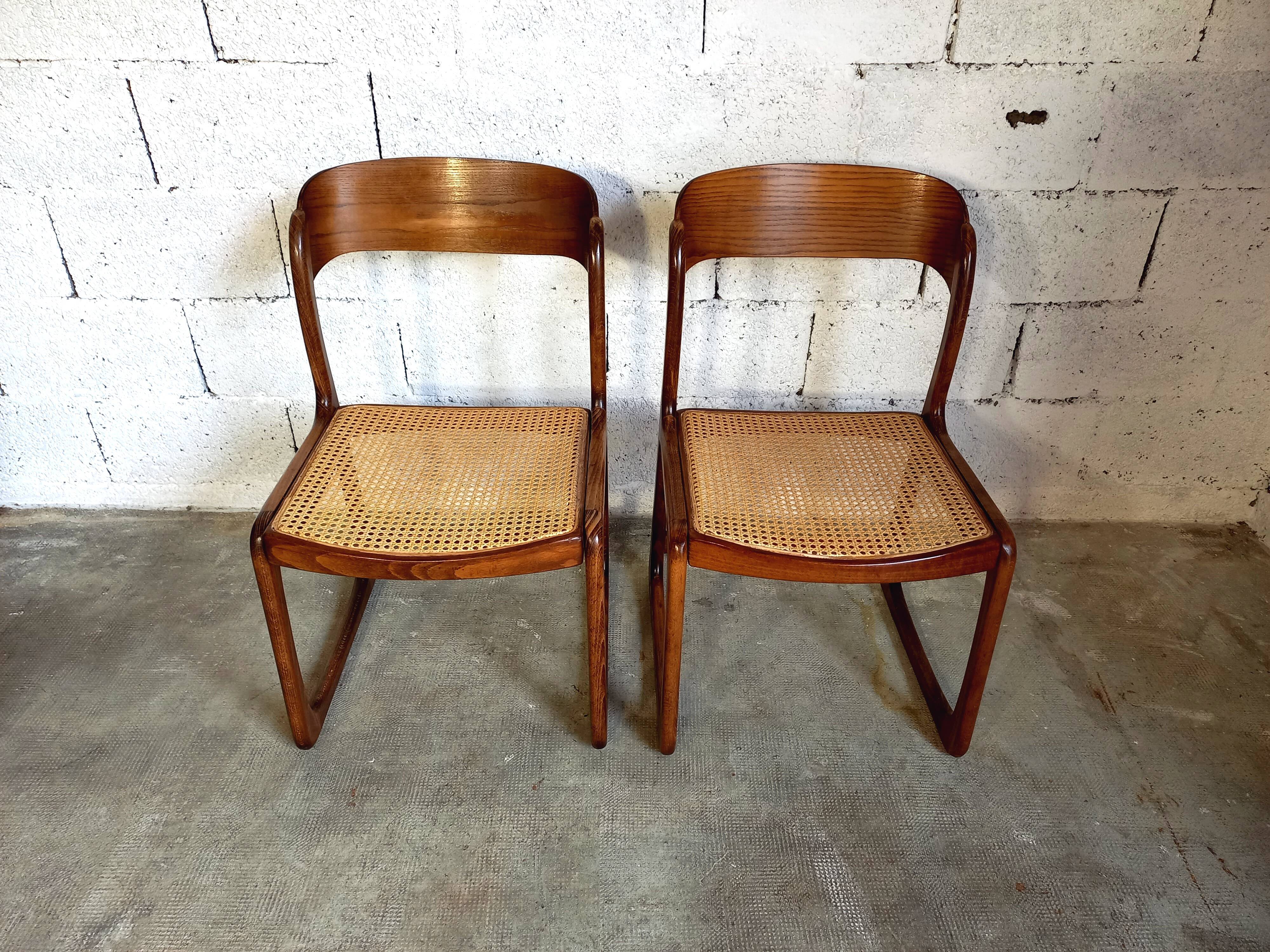 Suite of 2 vintage chairs sleigh canées Baumann 70s