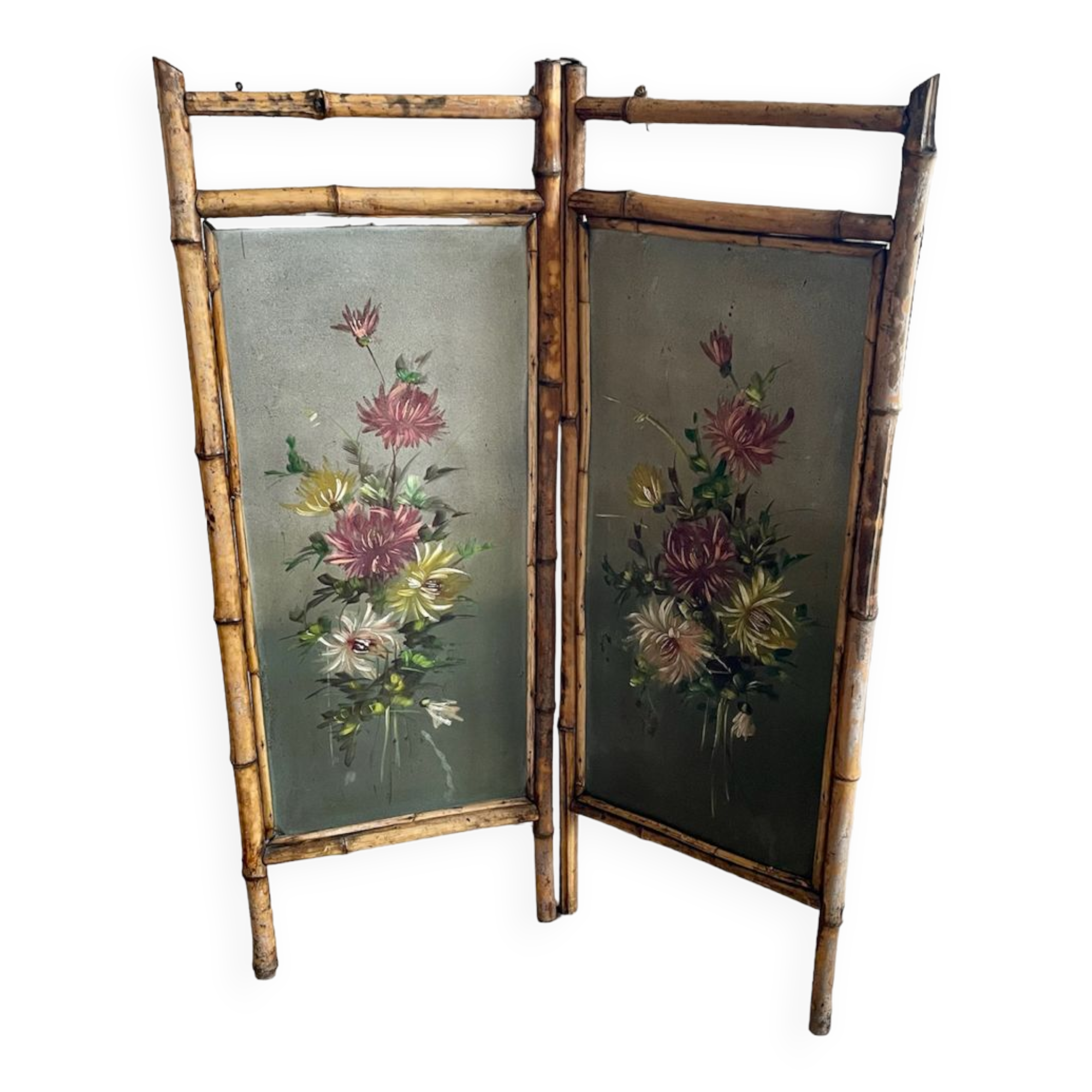 Old bamboo screen and painted sheet metal 82x60