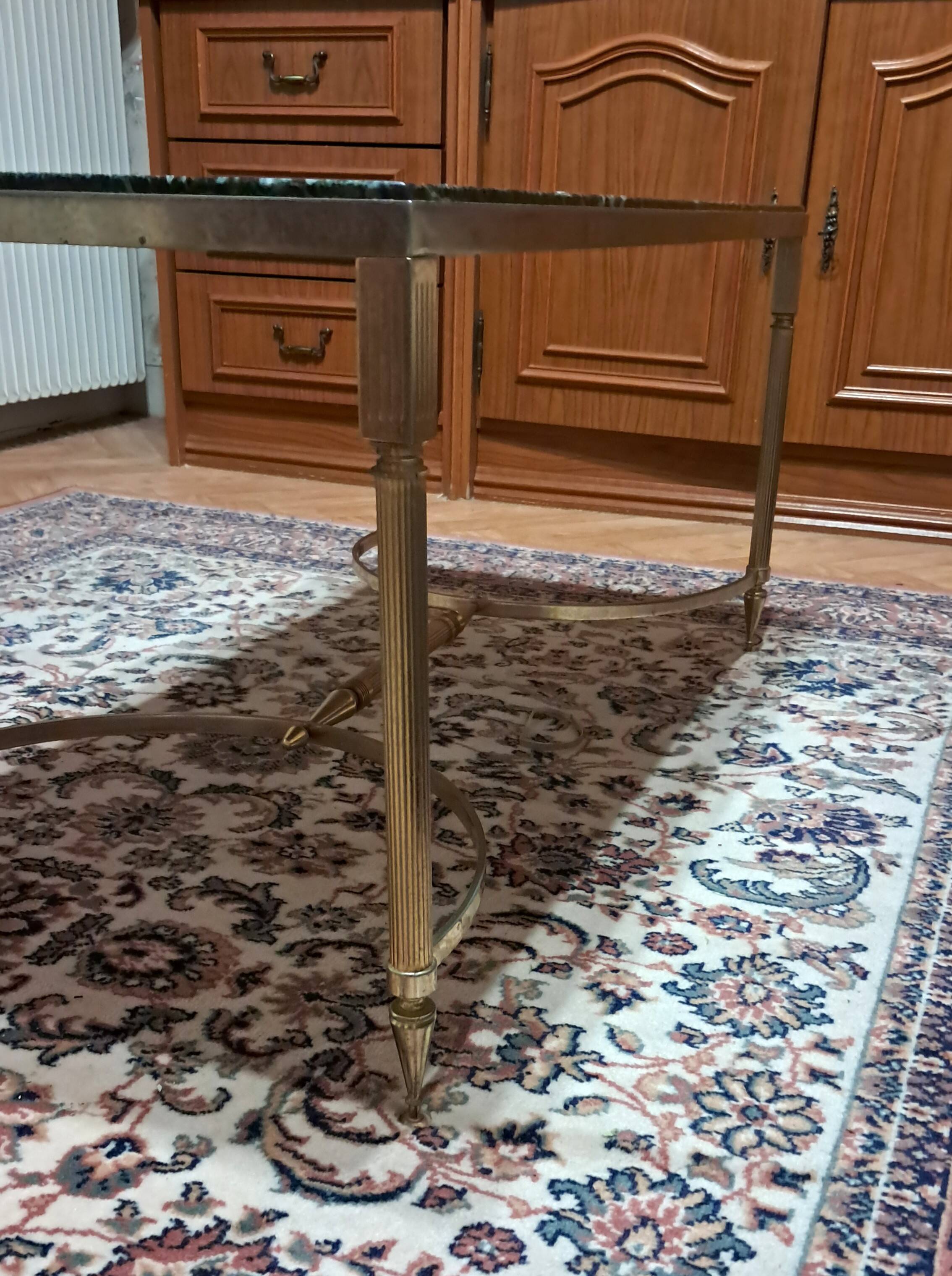 Coffee table in brass and veined green marble from the 1960s.