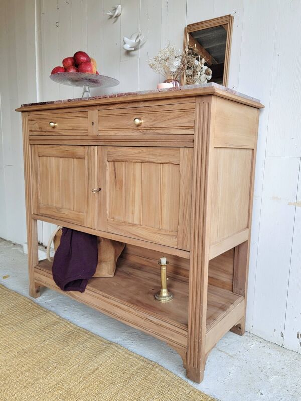 Buffet-console ancien en bois et marbre