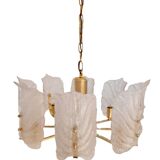 Large Mid-Century Eight-Arm Brass and Ice Glass Chandelier by Carl Fagerlund, 1960s