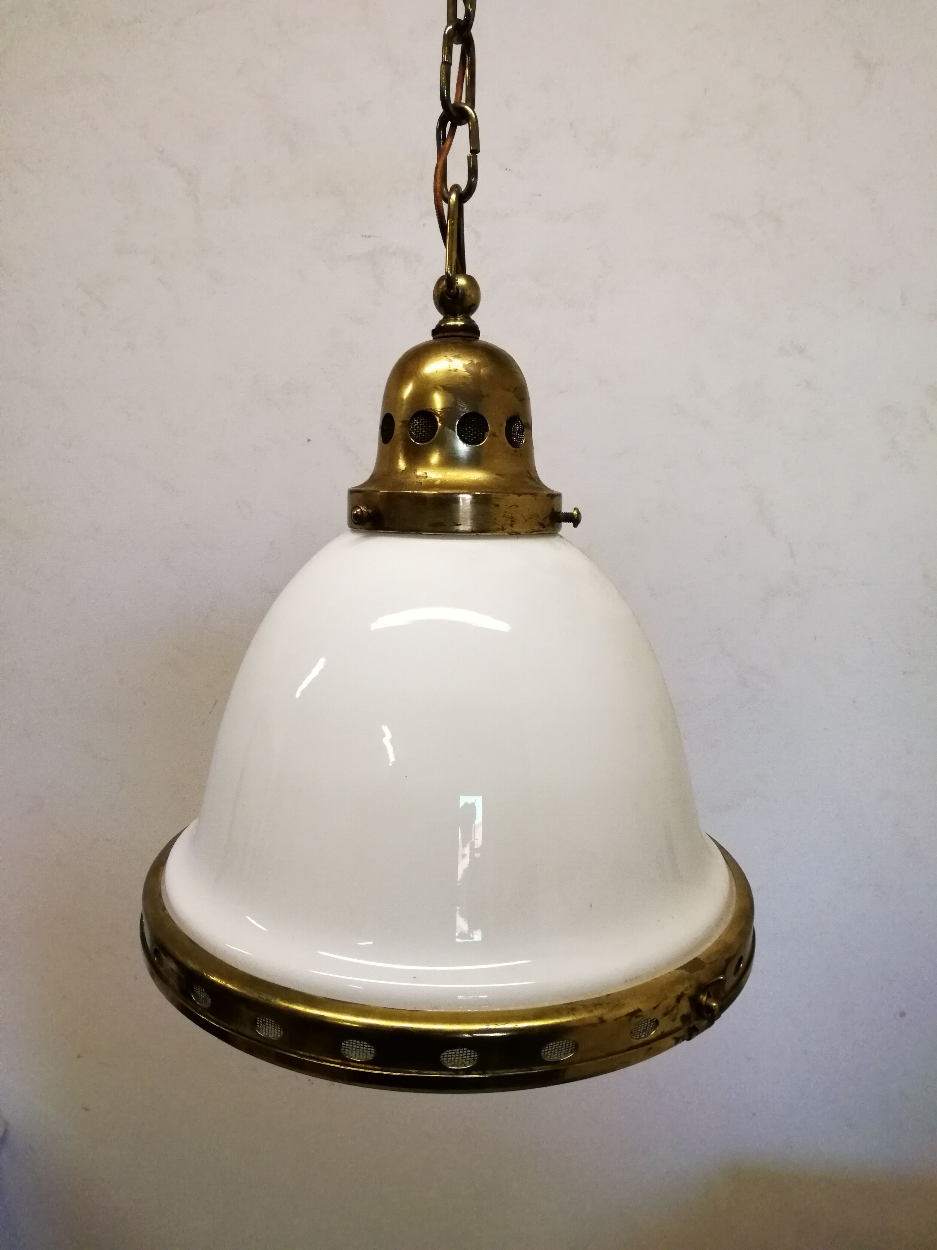 Brass and opaline hanging lamp