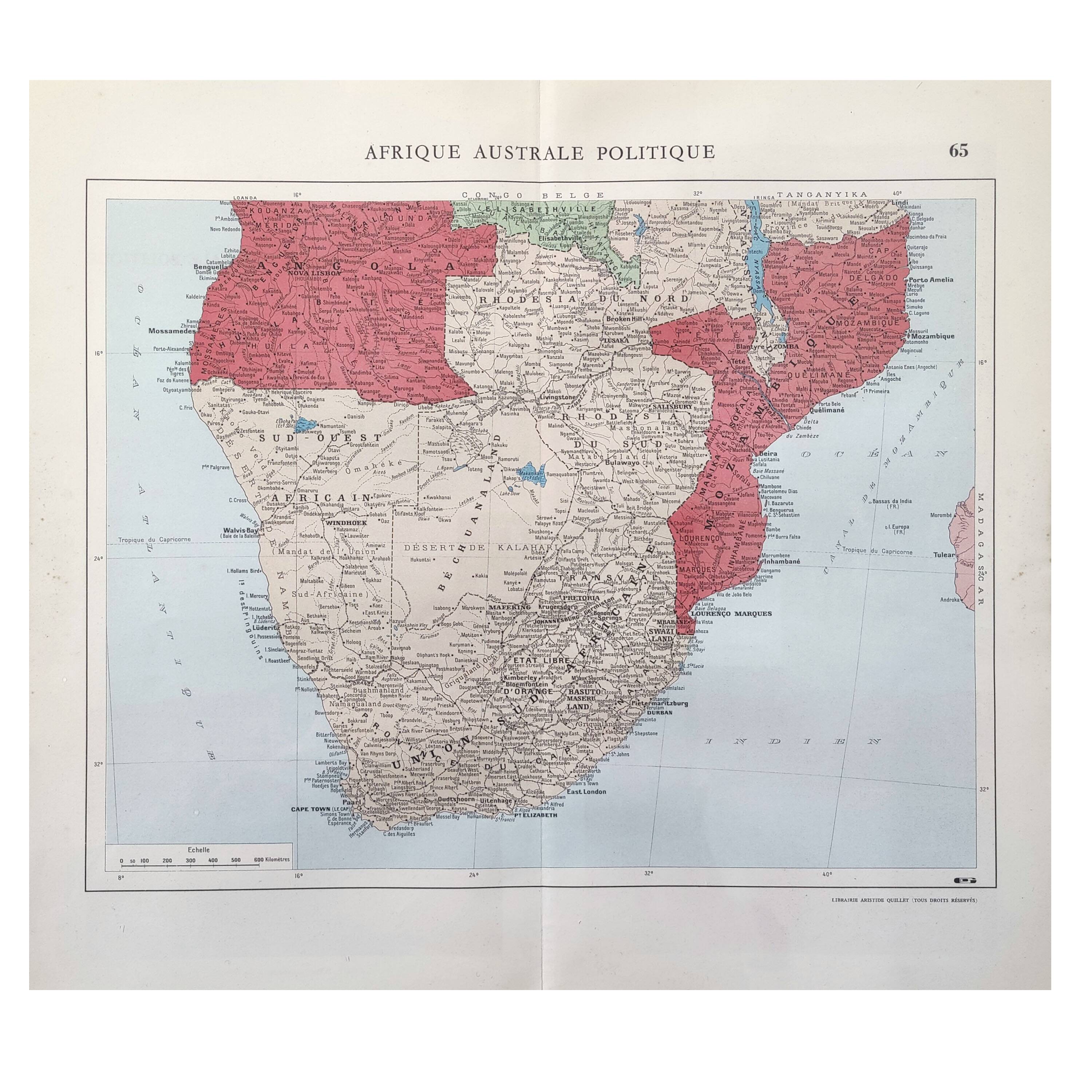 Vintage map of South Africa 38x43cm from 1950