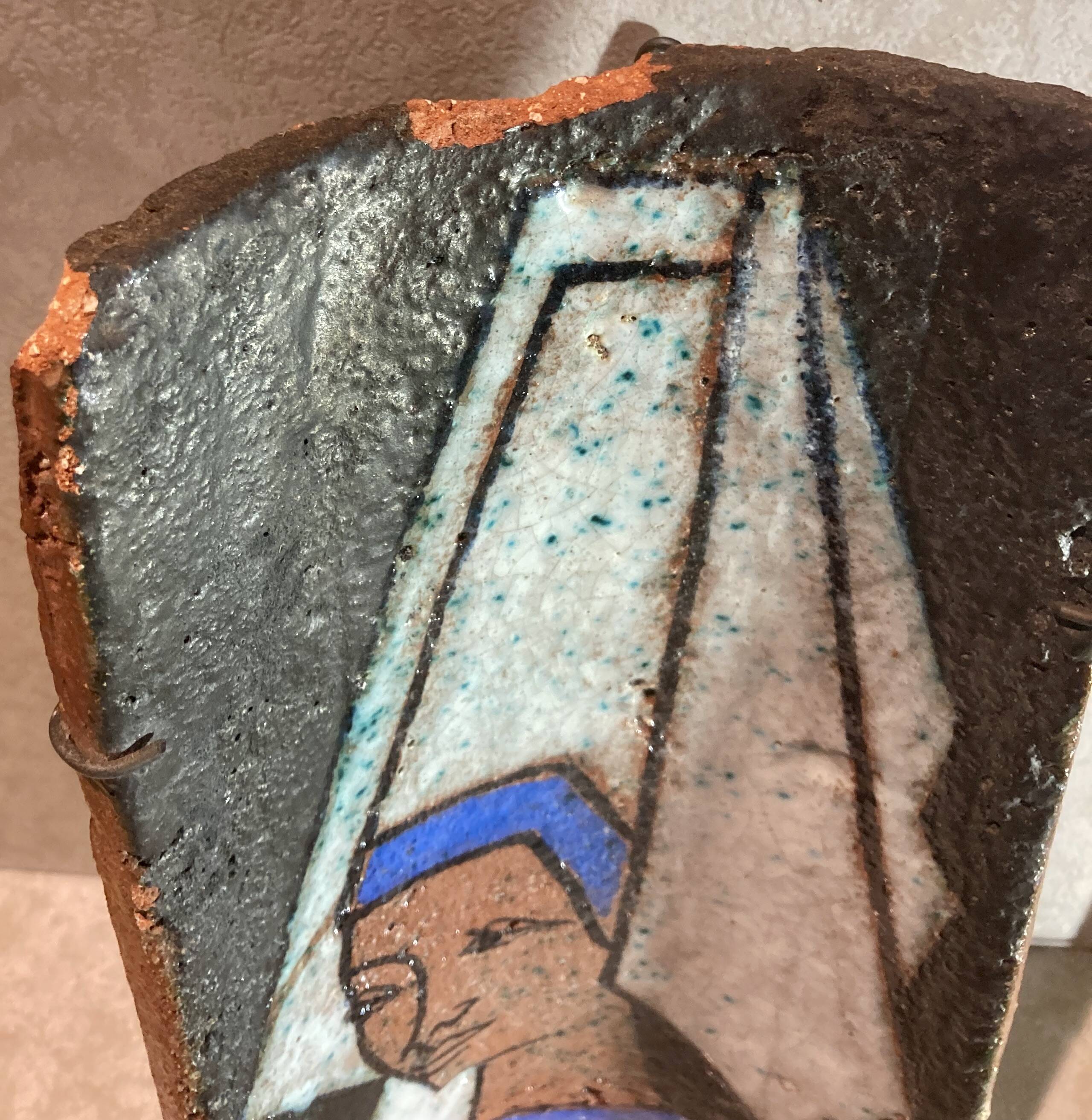 Terracotta tile with enamel decoration of a lady of the high nobility signed OGD