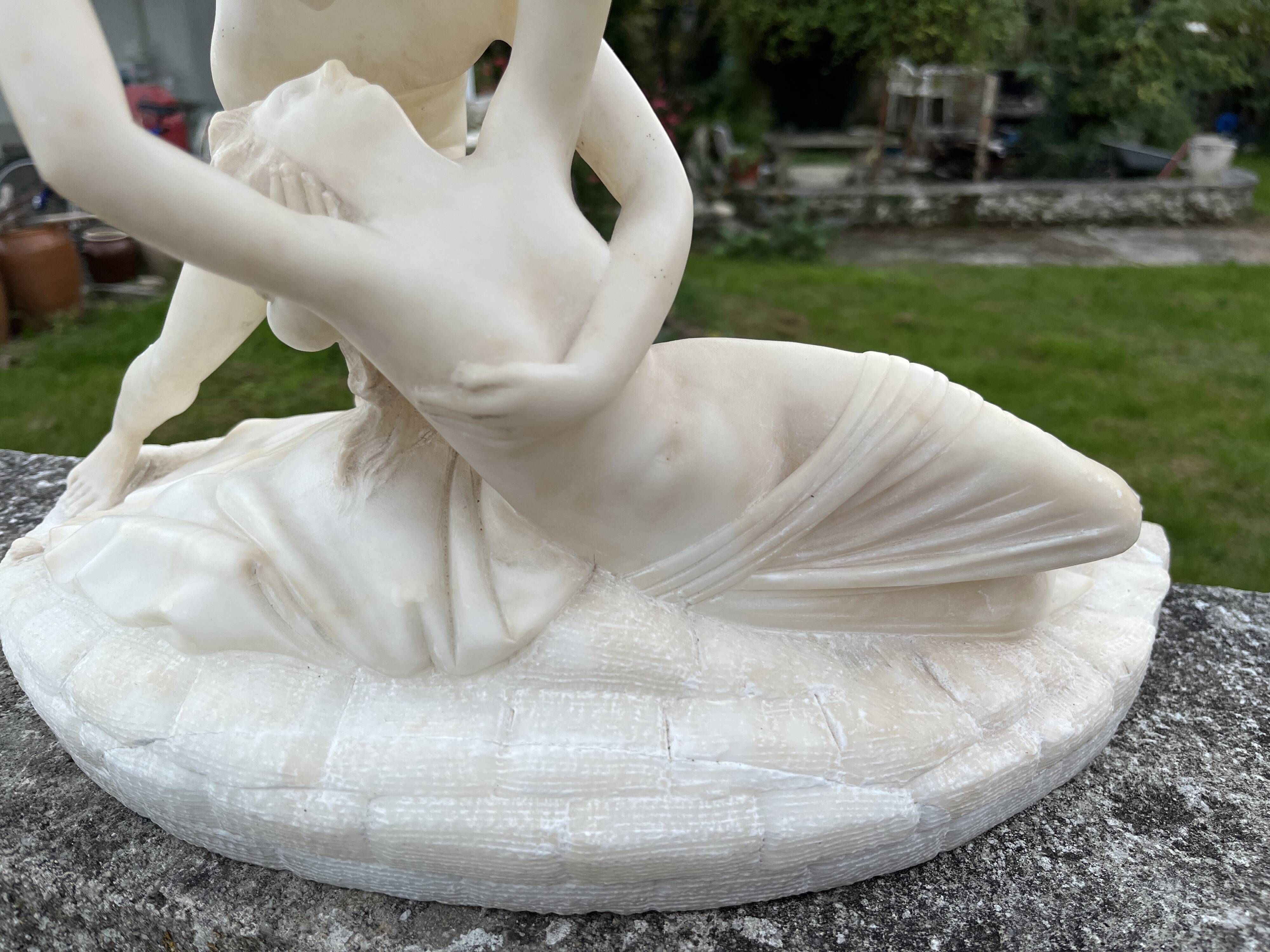 Alabaster sculpture – Psyche revived by Cupid’s kiss – after An
