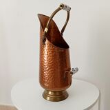 Coal bucket in hammered copper, brass and porcelain