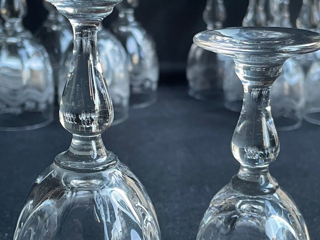 14 Meisenthal blown and engraved digestive glasses