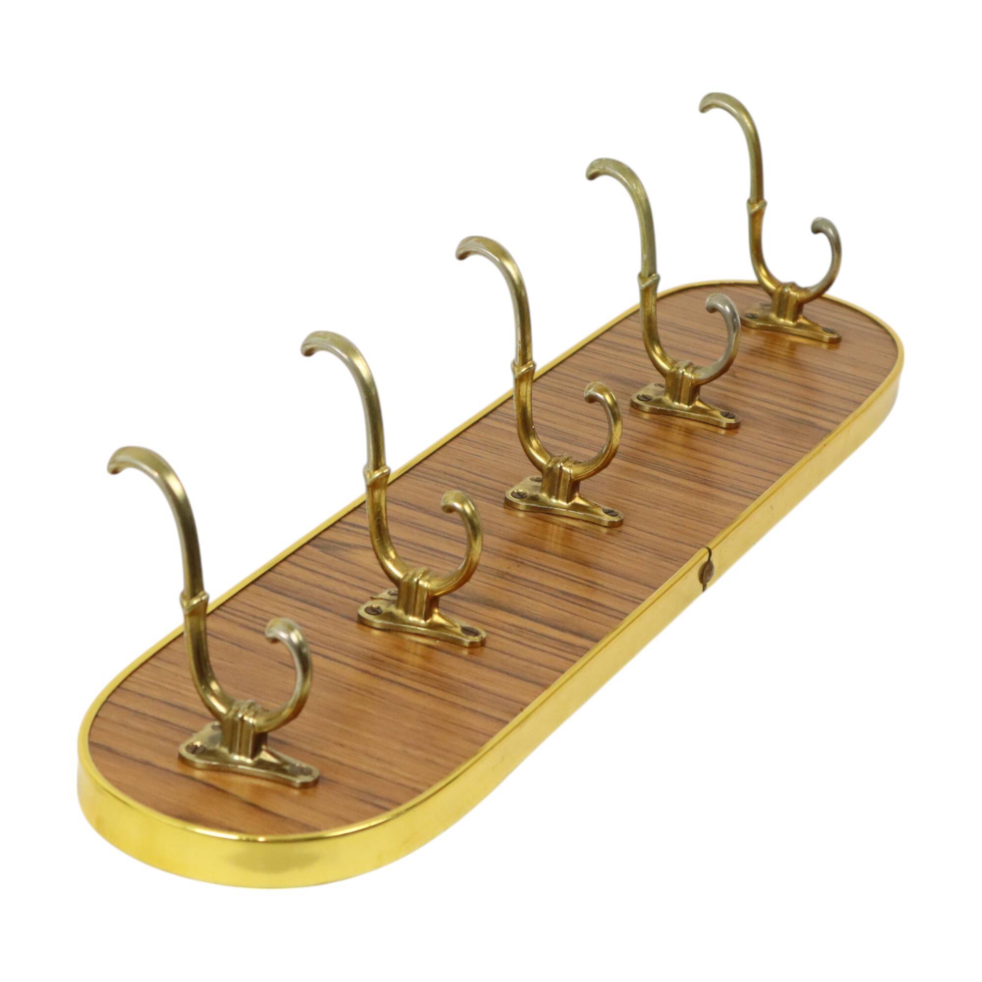 Vintage Rockabilly Coat Rack Fifties Design Wood Veneer Gold