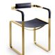 Armchair, aged brass steel and dark brown leather upholstery, contemporary style.