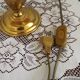 Vintage French Round Brass Table Lamp With Beige and Gold Shade