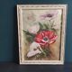 French watercolour of flowers, poppies, signed DR