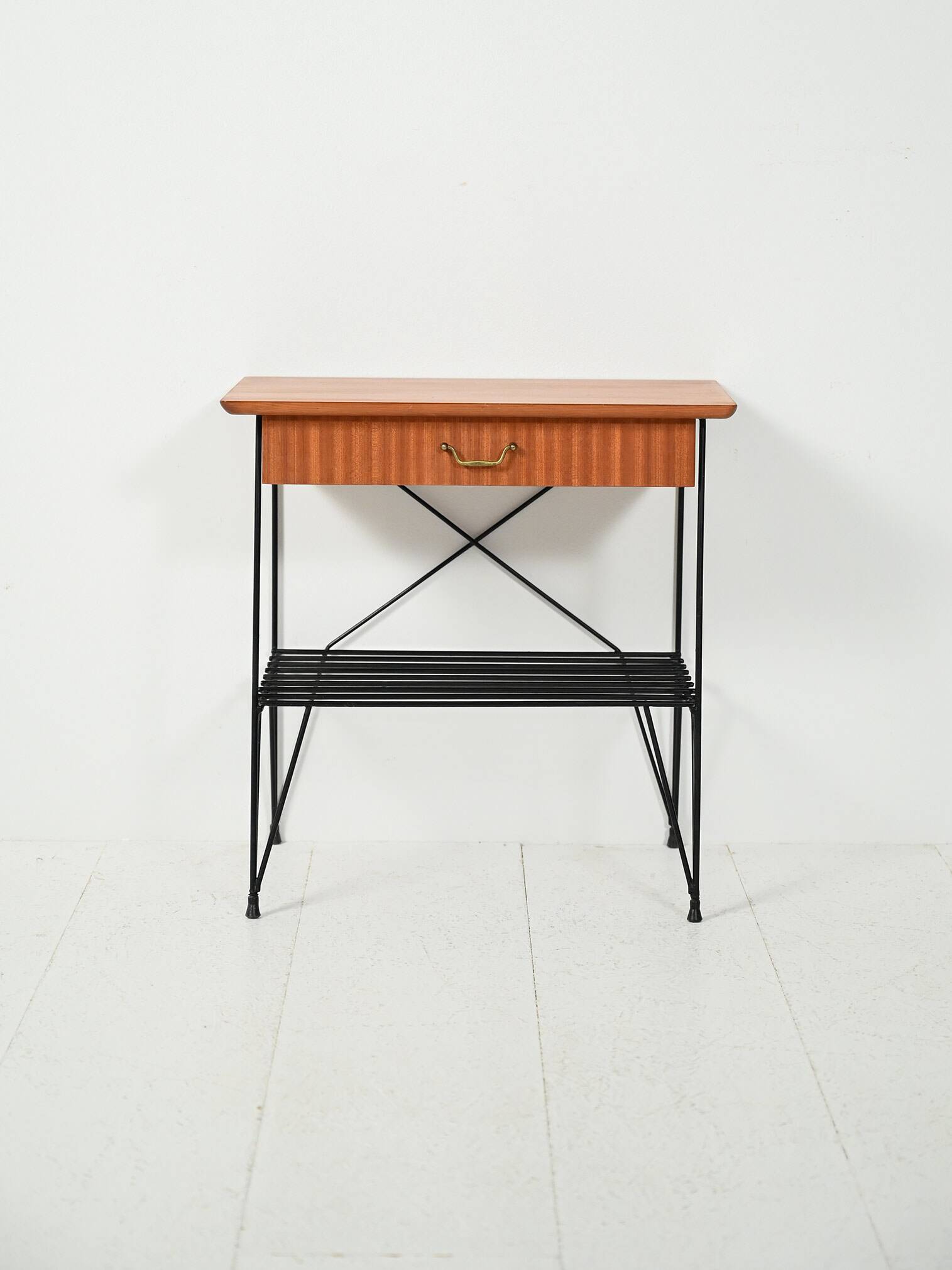 Scandinavian bedside table in mahogany and iron by IKEA, “Rolf” model