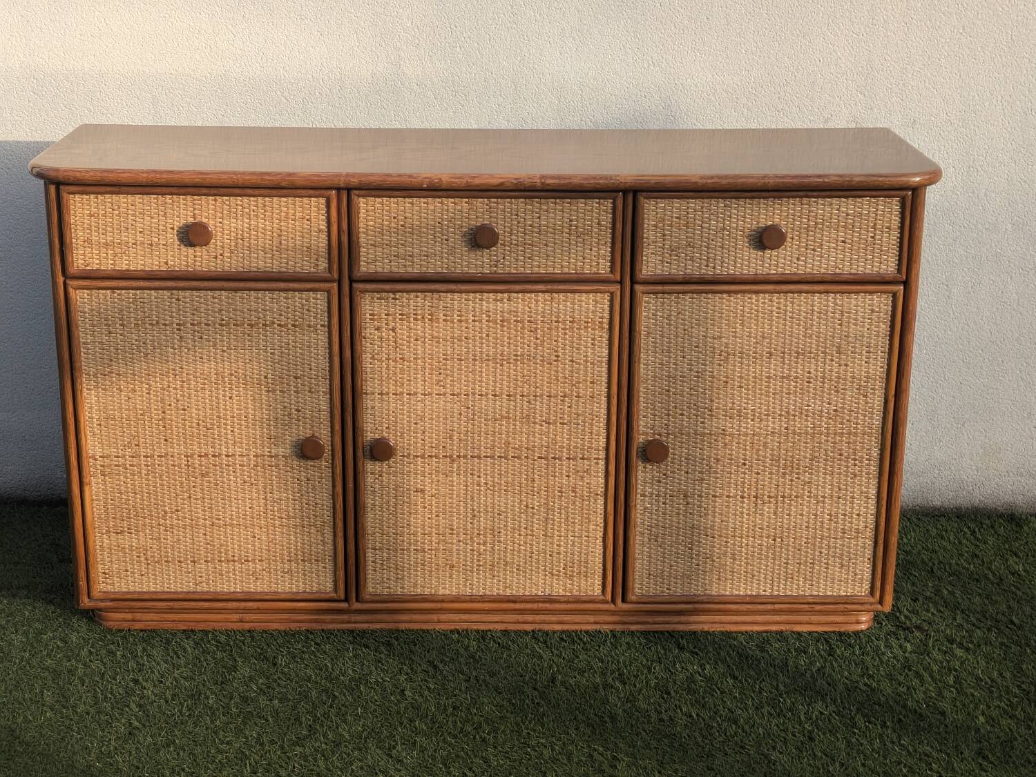 Vintage 1980s rattan sideboard by Roche Bobois