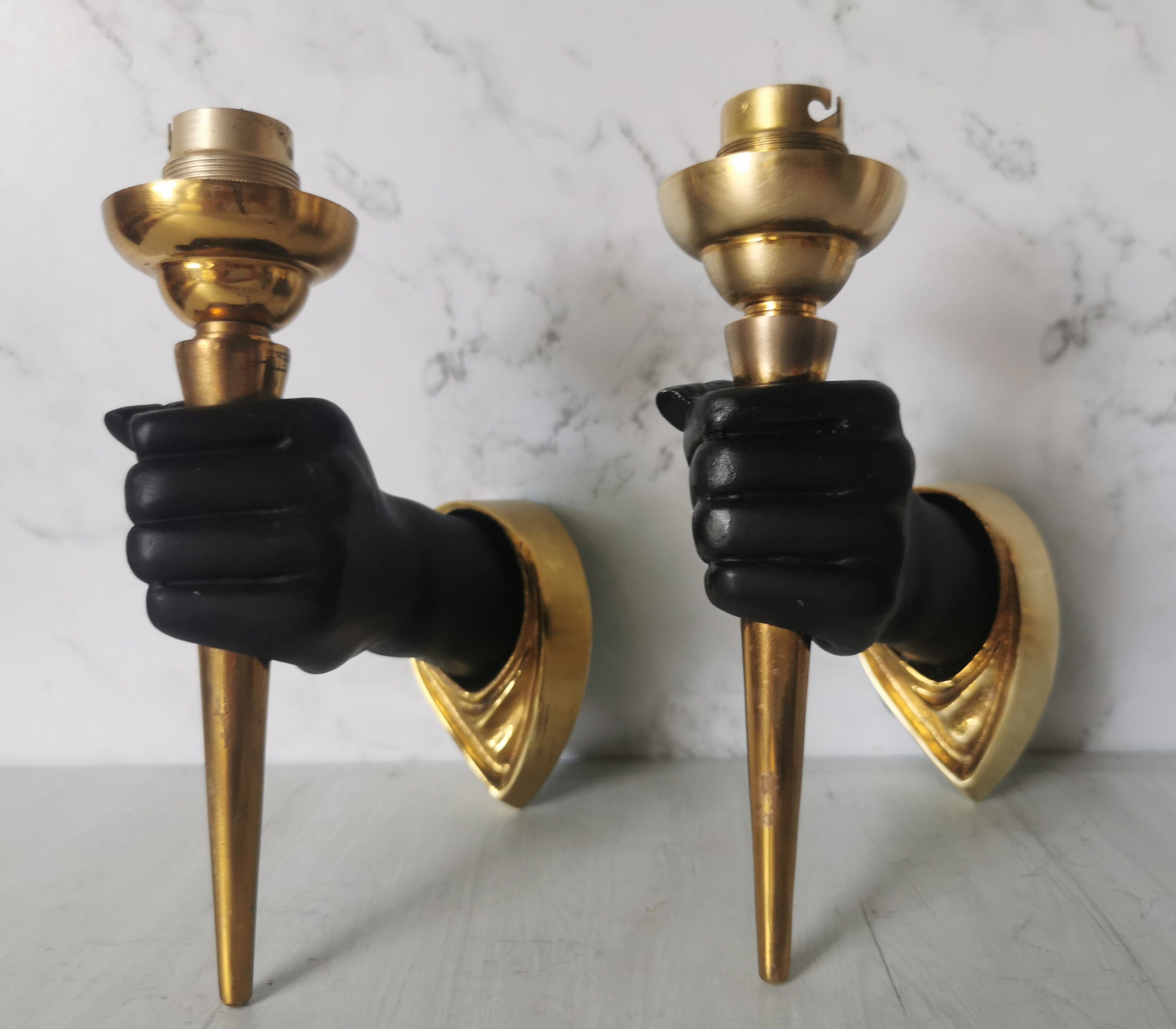 Pair of brass hand flare appliques