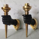 Pair of brass hand flare appliques