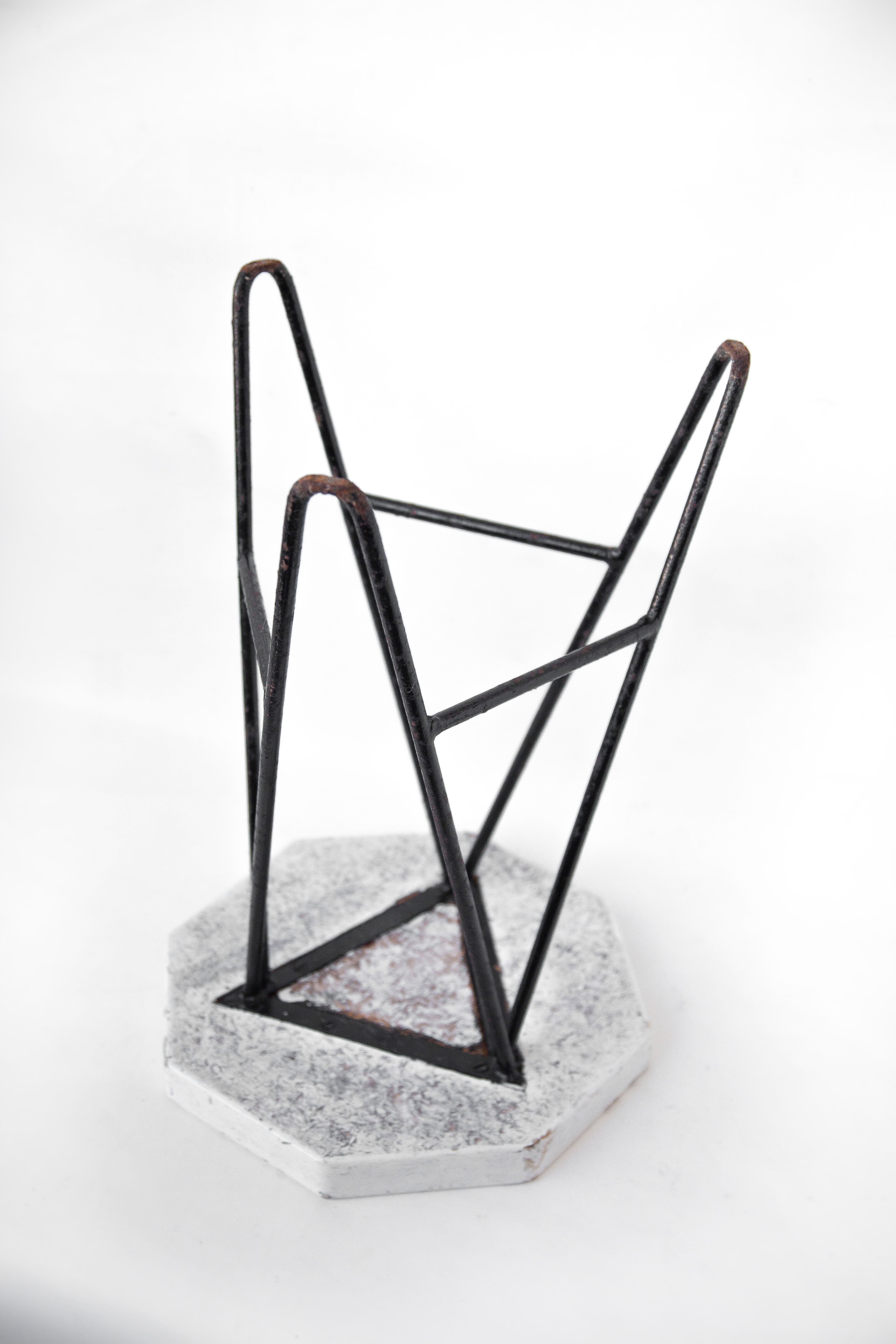 Vintage stool, wooden stool and iron structure, extra stool, octagonal wood seat, cui