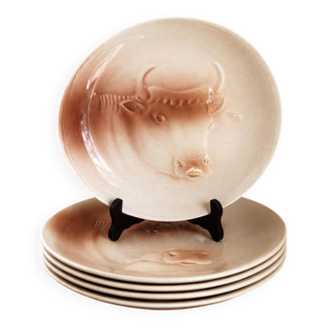 Assiettes Saint Amand décor tête de vache