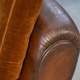 1920s convertible leather club bench with velvet seats