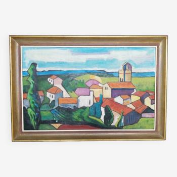 Village de provence Fauvisme 1960 huile sur toile 74/50 cm