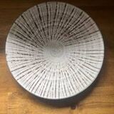 Glazed stoneware soup plate – textured radial decoration – wabi sabi style