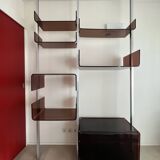 Modular bookcase in aluminum and smoked plexiglass