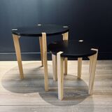Set of round wooden and black side tables – Scandinavian style