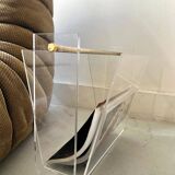 Porte revues en plexiglas et laiton - David Lange pour Roche Bobois, design 1970