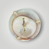 Antique fish ashtray on foot in gilded brass and onyx (4.464 kg)