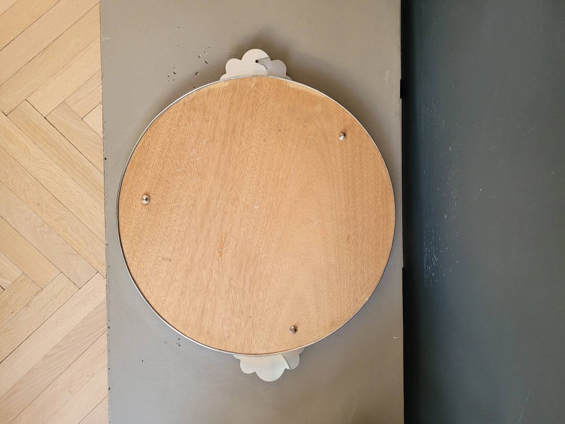 Vintage silver metal mirror tray