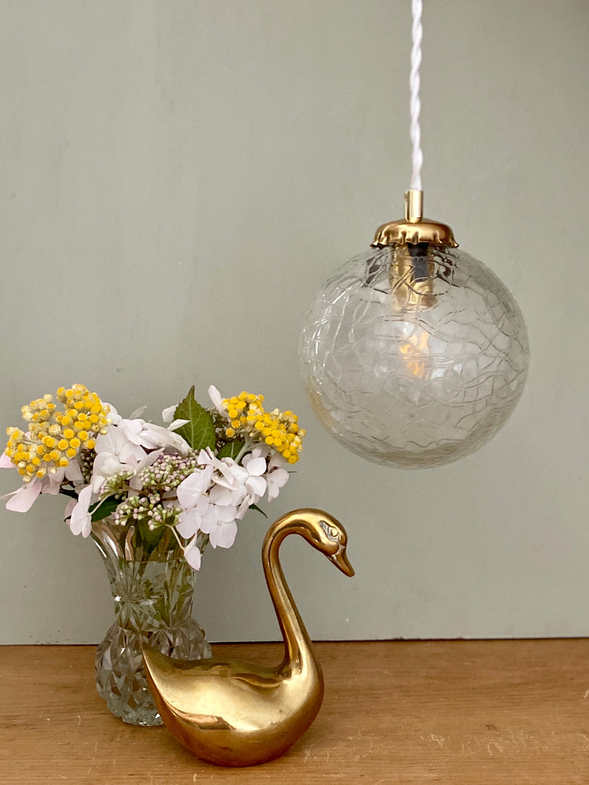 Vintage globe pendant lamp in textured glass