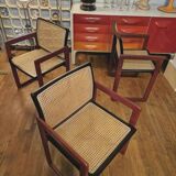 Pascal mourgue rare set de 3 fauteuils traîneaux cannés bois laqué  pour triconfort vintage 80's