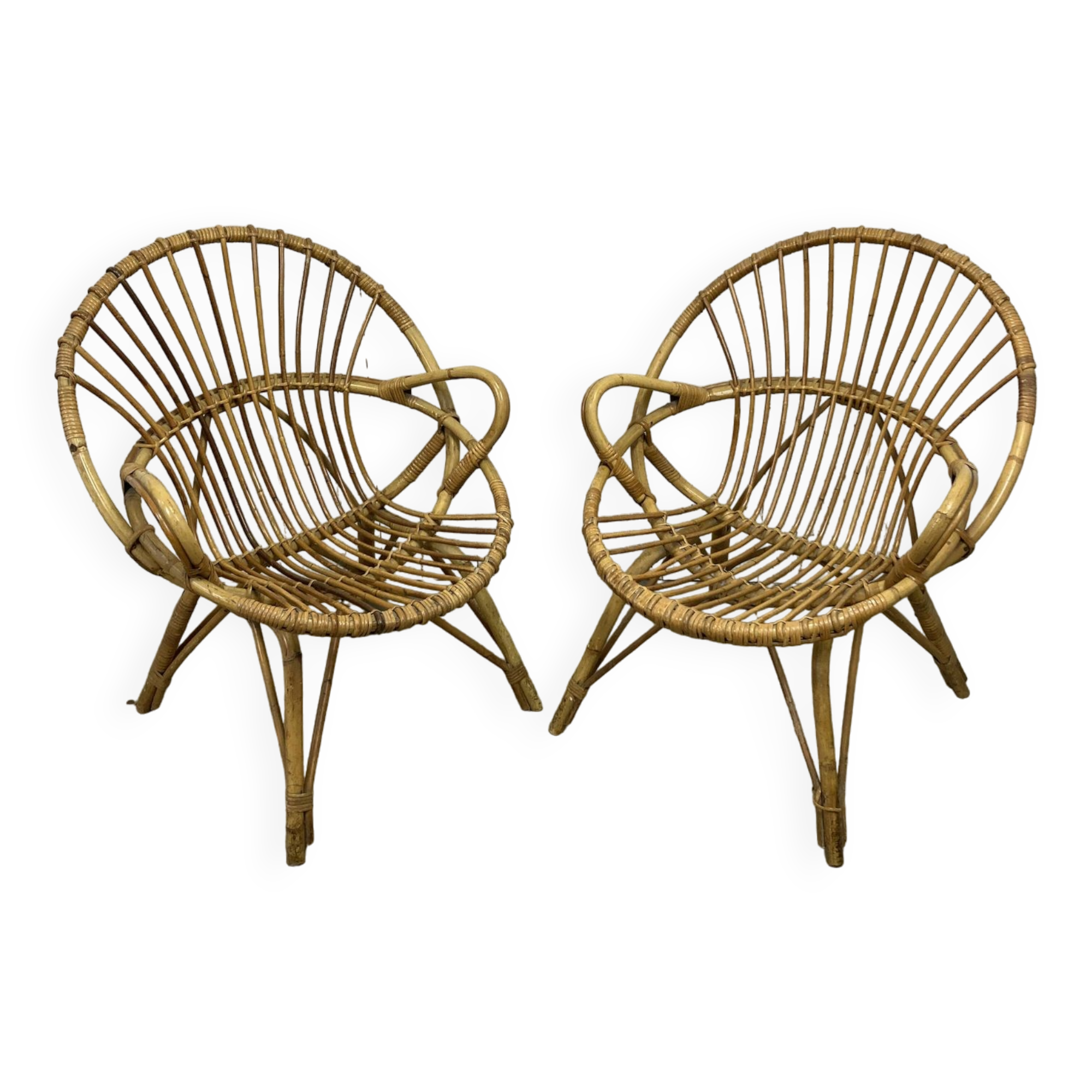 Pair of vintage rattan armchairs