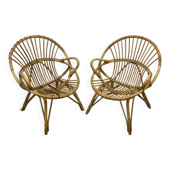Pair of vintage rattan armchairs
