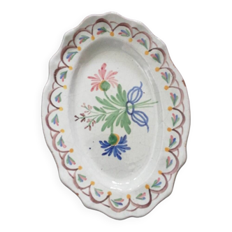 Plat antique ovale bouquet de fleurs