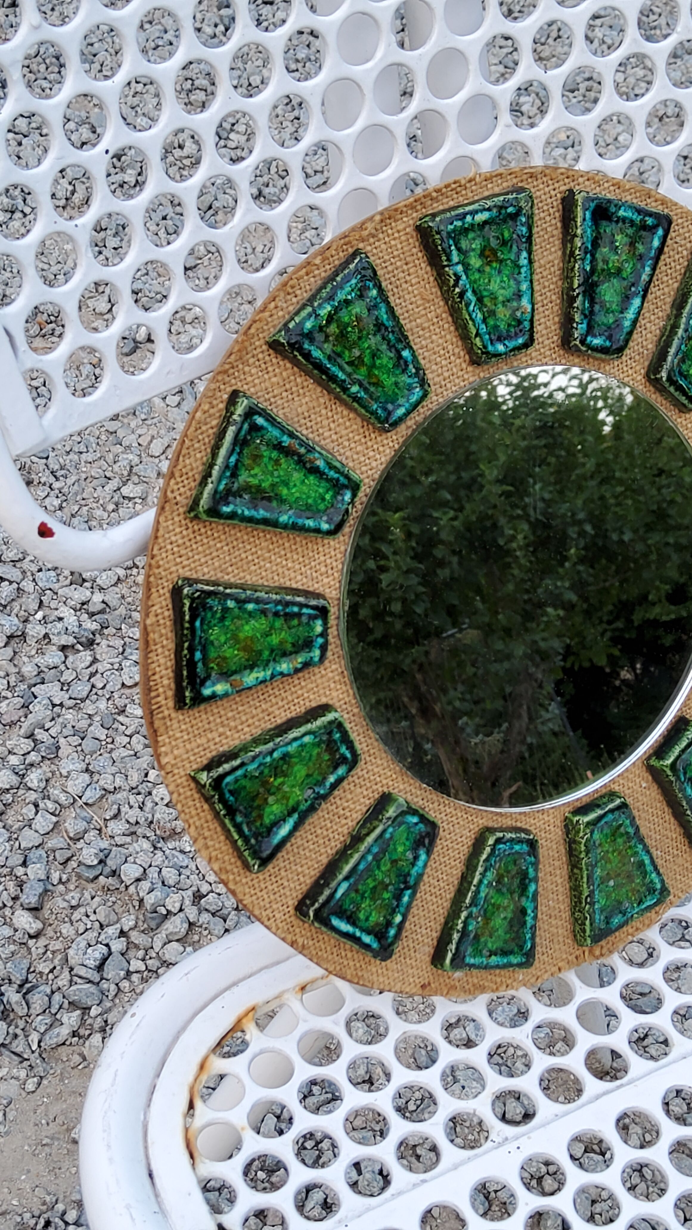 Miroir soleil en céramique des années 70