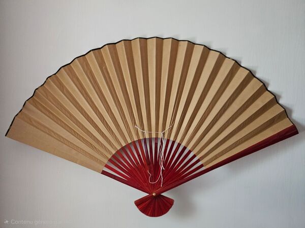 Grand éventail japonais peint à la main vintage