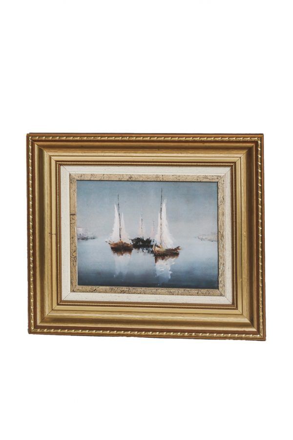 Sail Boats In The Ocean Antique Oil Painting