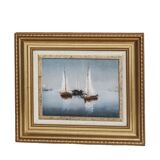 Sail Boats In The Ocean Antique Oil Painting