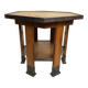 Hexagonal table with six legs in Secession style bordered with brass, attributed to Adolf Loos.