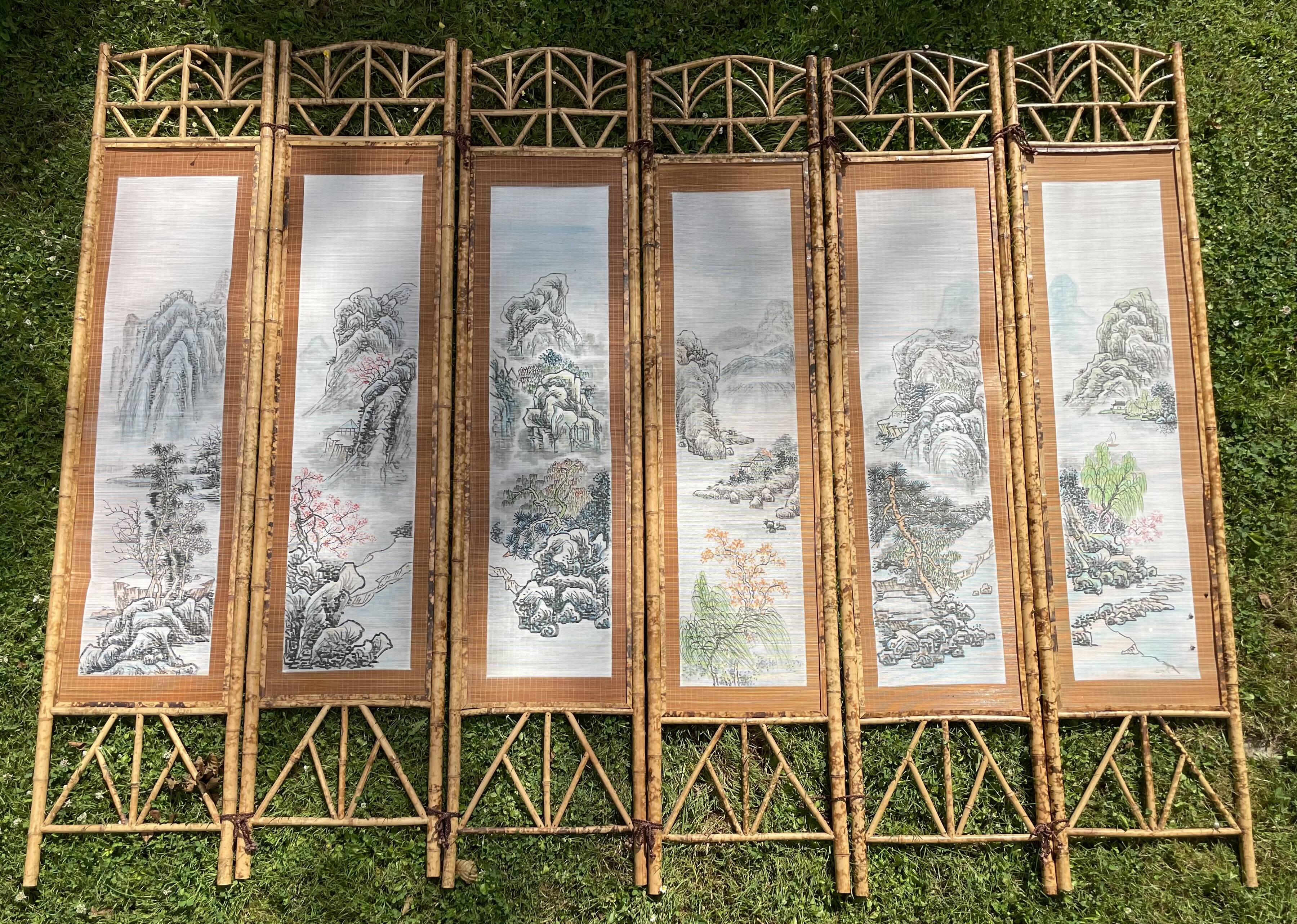 Vintage bamboo and rattan screen, 1970s