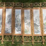 Vintage screen, bamboo and rattan, 70s