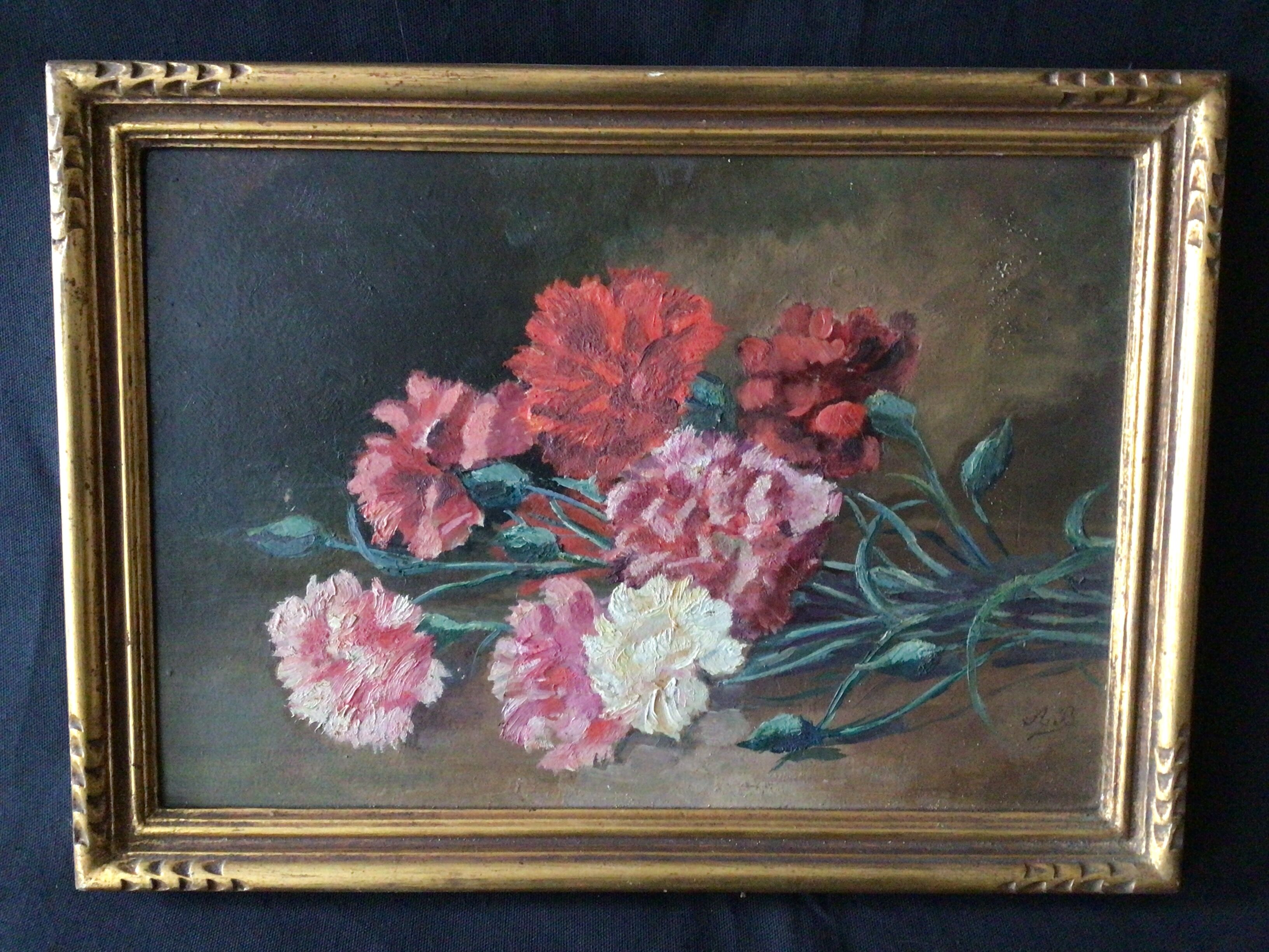 Tableau, bouquet de fleurs oeillets