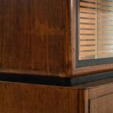 1950's Oakwood Display Cabinet with Sliding Glass Panels