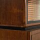 1950's Oakwood Display Cabinet with Sliding Glass Panels