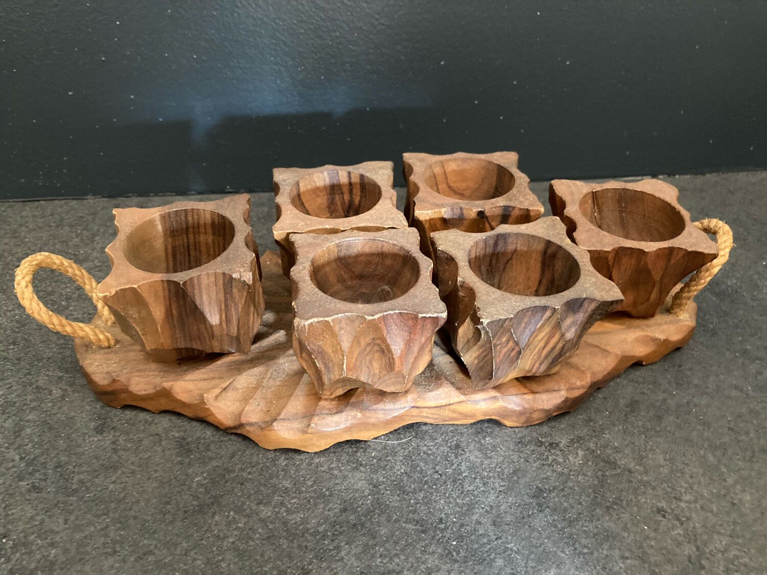 Wooden egg cups service